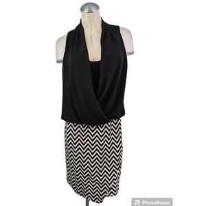 Karen Kane Size M Black White Midi Dress Blouson Sleeveless